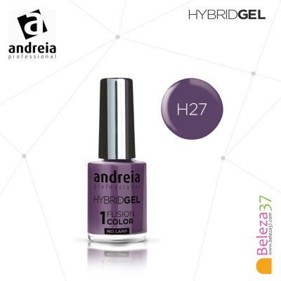 Frasco de verniz gel roxo Andreia Hybrid Gel, cor H27, com tampa prata