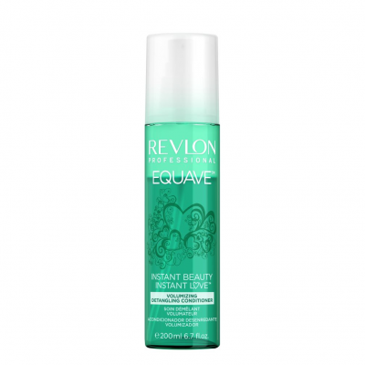 Frasco verde translúcido com tampa branca de condicionador Revlon Equave