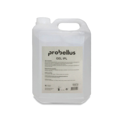 Recipiente plástico branco translúcido com etiqueta de gel IPL da marca probellus