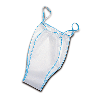 Cueca fio dental branca com costuras azuis e alças elásticas