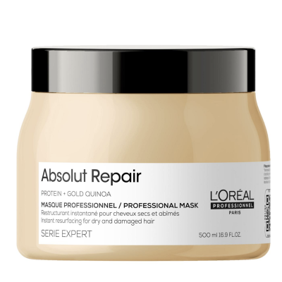 Recipiente creme de máscara capilar Absolut Repair com tampa preta da L'Oréal