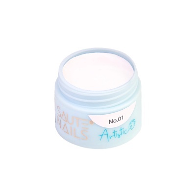 Frasco aberto de creme ou gel para unhas com etiqueta No.01 Artistic