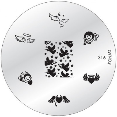 Disco metálico de estampagem para unhas com desenhos de anjos e corações