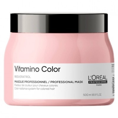 Máscara capilar Vitamino Color L'Oréal frasco rosa com tampa preta