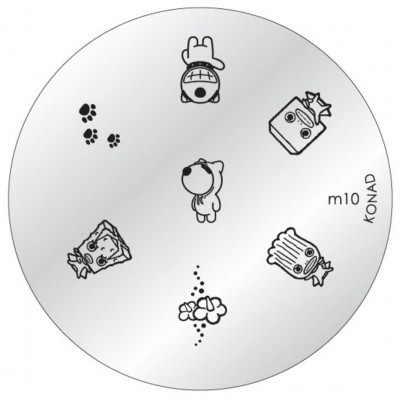 Disco metálico redondo com desenhos a preto branco para carimbos de unhas