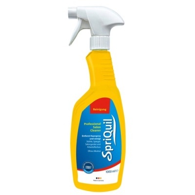 Frasco amarelo de spray de limpeza Sprayquill com rótulo azul e vermelho