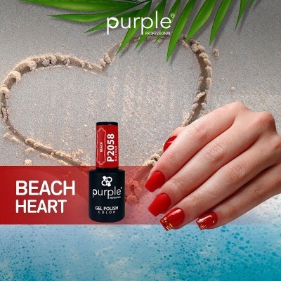 Verniz Gel Polish Purple Professional P2058 BEACH HEART com mão e coração na areia