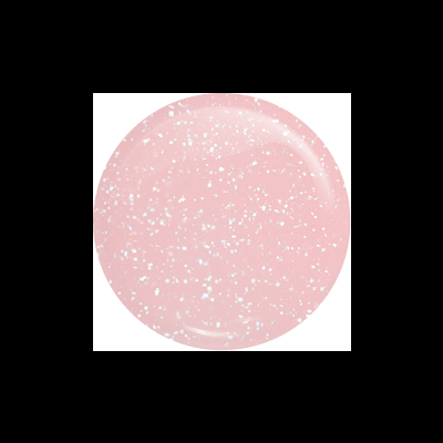 Verniz para unhas rosa pastel com partículas brancas brilhantes