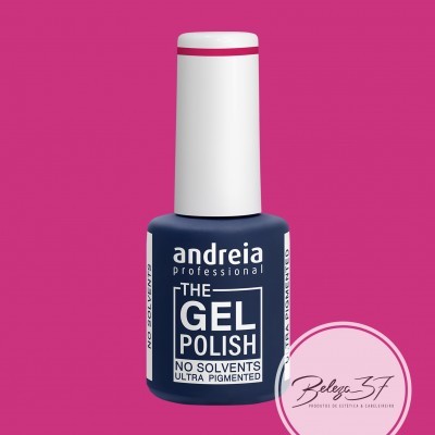 Frasco de verniz gel azul escuro Andréia Professional em fundo rosa