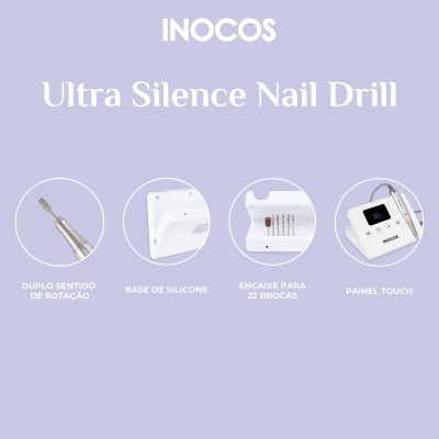 Inocos Ultra Silence Nail Drill com base de silicone, brocas e painel touch digital