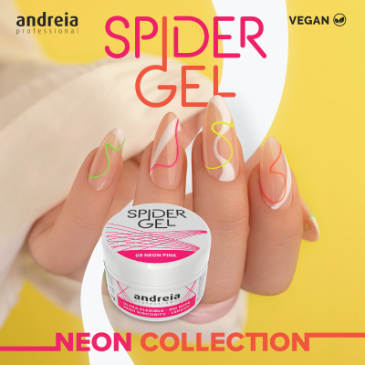 Pote de gel para unhas Spider Gel da Andreia Professional e unhas com desenhos em neon