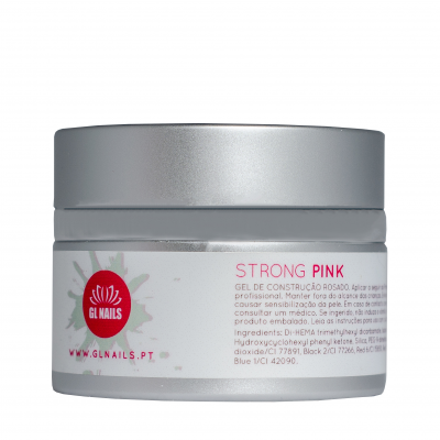 Frasco de gel para unhas Strong Pink da GL Nails com tampa prateada
