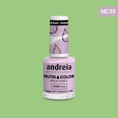 Verniz para unhas lilás da andreia professional NUTRI COLOR em fundo verde claro