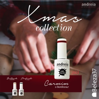 Verniz gel para unhas Andreia Professional cor Carmim o bordeaux num ambiente natalício