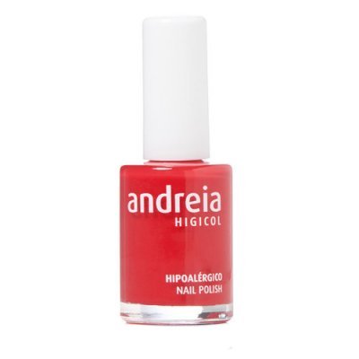 frasco de esmalte de unhas vermelho da Andreia com tampa branca