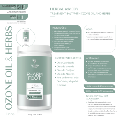 Embalagem branca de 1250g de sal de tratamento para os pés HERBAL reMEDY PHARM FOOT da VICTORIA VYNN com rótulo verde e branco