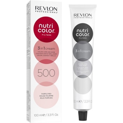 Embalagem e tubo de creme Revlon Nutri Color Filters 3 in 1 cream 500 Purple Red