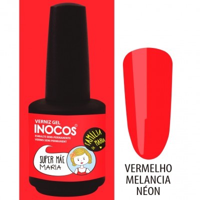 Frasco de verniz gel Inocos vermelho melancia néon