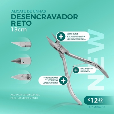 Alicate de unhas desencravador reto 13cm em aço inox com texto e preço