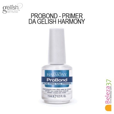 Frasco de Primer ProBond da Gelish Harmony com rótulo azul e branco em fundo branco