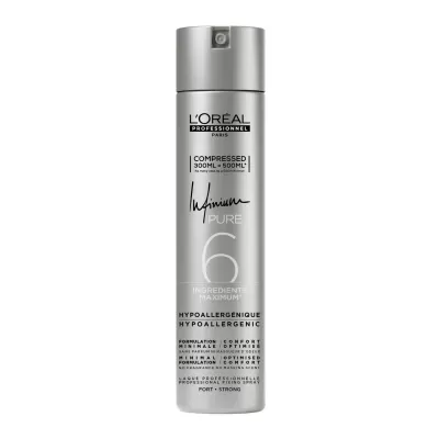 Spray fixador L'Oréal Aluminium PURE 6 prata com texto preto