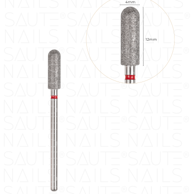 Broca cilíndrica abrasiva para unhas com haste metálica e detalhe vermelho