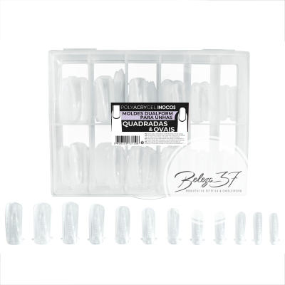 Caixa transparente com moldes para unhas quadradas e ovais da Inocos