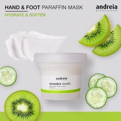 Frasco branco do creme Andreia wonder mask rodeado de rodelas de kiwi e pepino