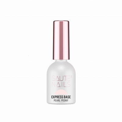 Frasco branco de verniz de unhas com tampa rosa e texto SAUTE NAILS