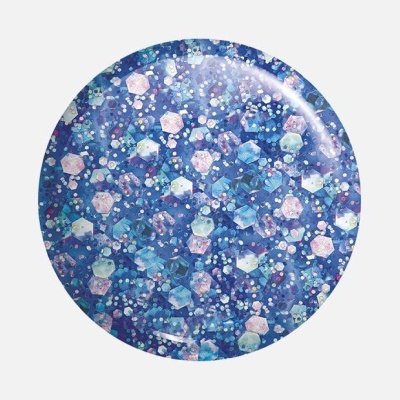Prato redondo cerâmico azul com padrão hexagonal e circular em tons pastel