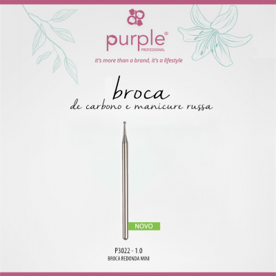 Broca de carbono e manicure russa da Purple Professional, modelo P3022 - 1.0, broca redonda mini com acabamento metálico.