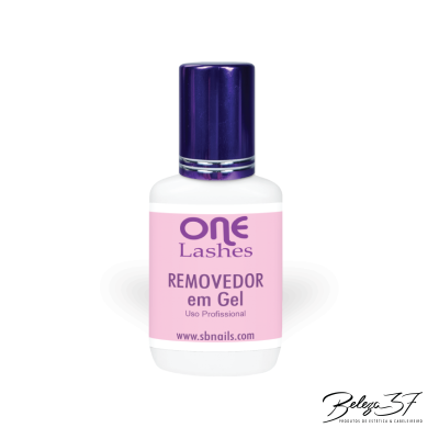 Frasco branco com tampa roxa de removedor em gel para pestanas ONE Lashes