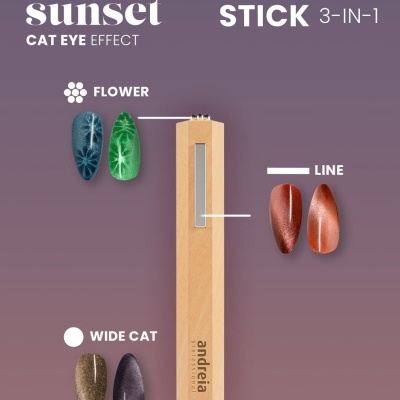 Stick magnético de madeira para efeito cat eye com amostras coloridas de unhas