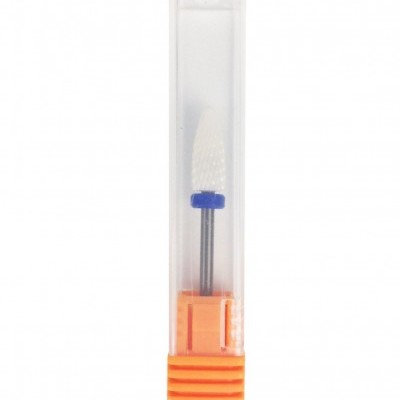 Broca de unhas cerâmica branca em estojo transparente com base laranja