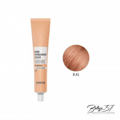 Tubo de coloração capilar Andreia Demi Permanent Color 8.41 castanho claro acobreado com amostra da cor