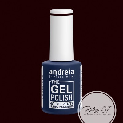 Frasco azul escuro de verniz gel para unhas Andreia Professional com tampa branca e selo Belega 3F
