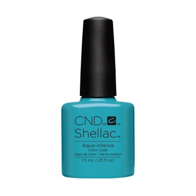 Frasco de verniz para unhas azul turquesa CND Shellac Aqua-intance com tampa preta