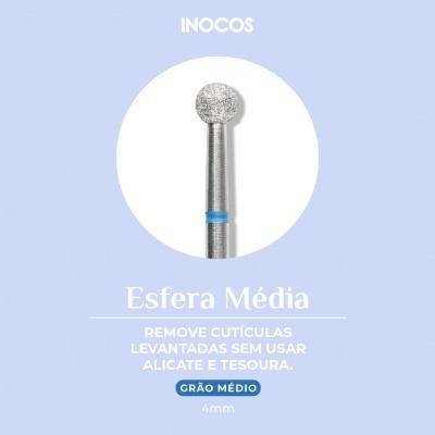 Ferramenta de manicure INOCOS com ponta esférica média de 4mm