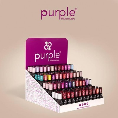 Expositor com vernizes de unhas Purple Professional em várias cores