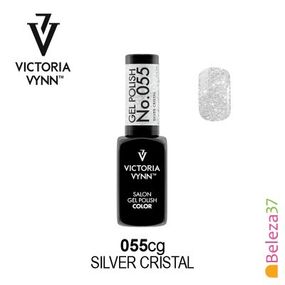 Esmalte gel Victoria Vynn 055cg Silver Cristal com amostra da cor prateada glitter