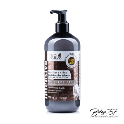 Frasco preto com doseador de condicionador real natura Pro-Força Crina de 500 ml