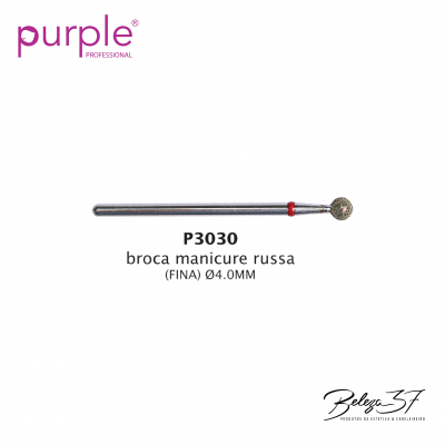 Broca manicure russa fina 4.0 mm com corpo metálico e cabeça esférica