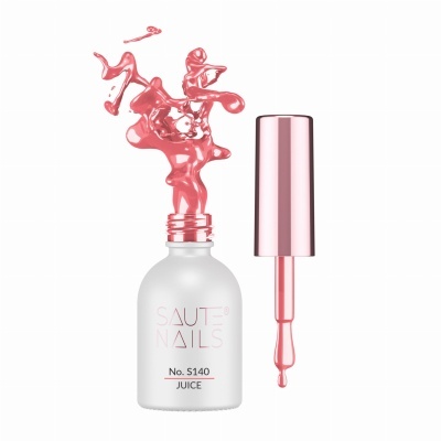 Frasco branco fosco de verniz de unhas SAUT NAILS com texto No. S140 JUICE e aplicador com tinta rosa