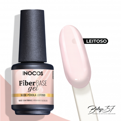 Frasco de base em gel INOCOS Fiber BASE gel nude pérola leitoso com amostra da cor