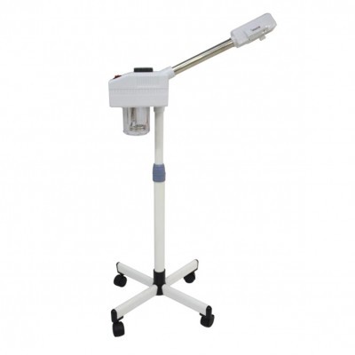 Aparelho de steamer facial profissional branco com base de rodas