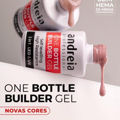 Duas garrafas de gel para unhas Andreia professional com gel viscoso escorrendo