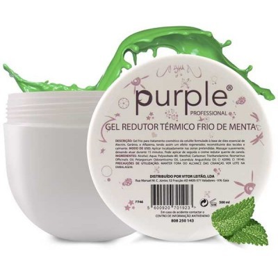Gel redutor térmico frio de menta Purple Professional em embalagem branca com tampa e folhas de hortelã