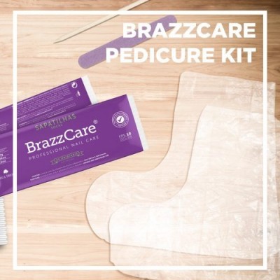 Kit de pedicure BrazzCare com meias plásticas, lixa de unha e escova