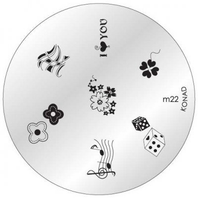 Placa para carimbos de unhas metálica com vários desenhos em preto