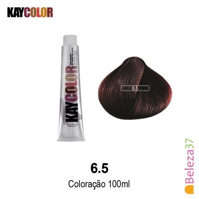 Tubo de coloração de cabelo KAYCOLOR e amostra de cabelo cor 6.5
